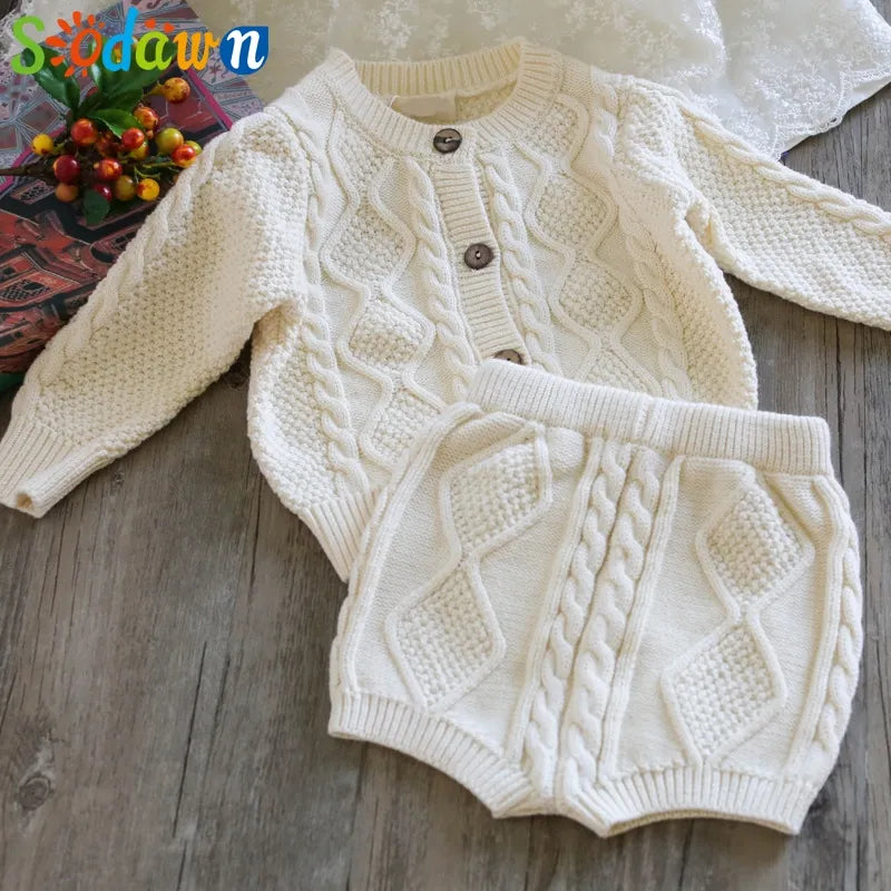 Baby Knit Sweater Cardigan + Shorts Suit