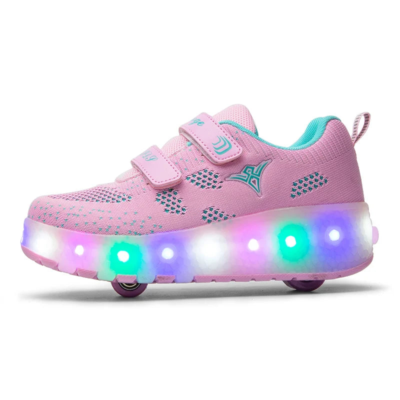 Mesh Roller Skate Shoes for Kids with LED