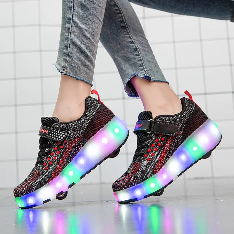 Mesh Roller Skate Shoes for Kids with LED