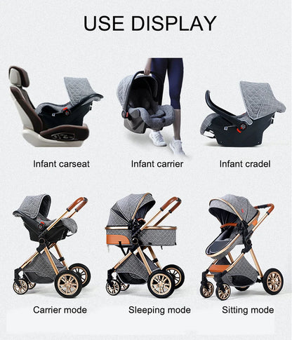 Luxury Baby Stroller 3 in 1 High Landscape Baby Cart