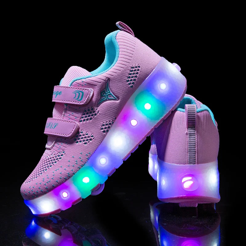 Mesh Roller Skate Shoes for Kids with LED