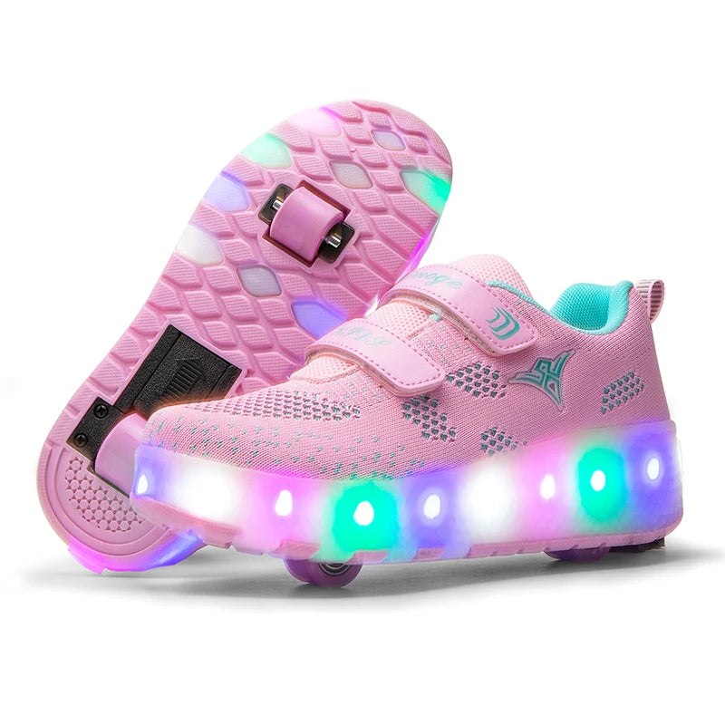 Mesh Roller Skate Shoes for Kids with LED