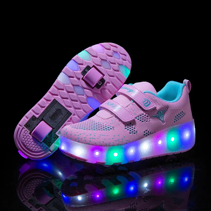 Mesh Roller Skate Shoes for Kids with LED