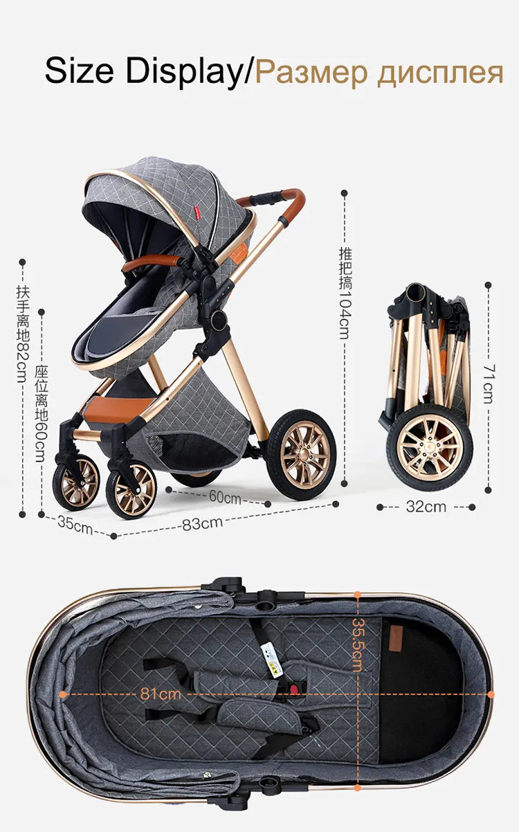 Luxury Baby Stroller 3 in 1 High Landscape Baby Cart