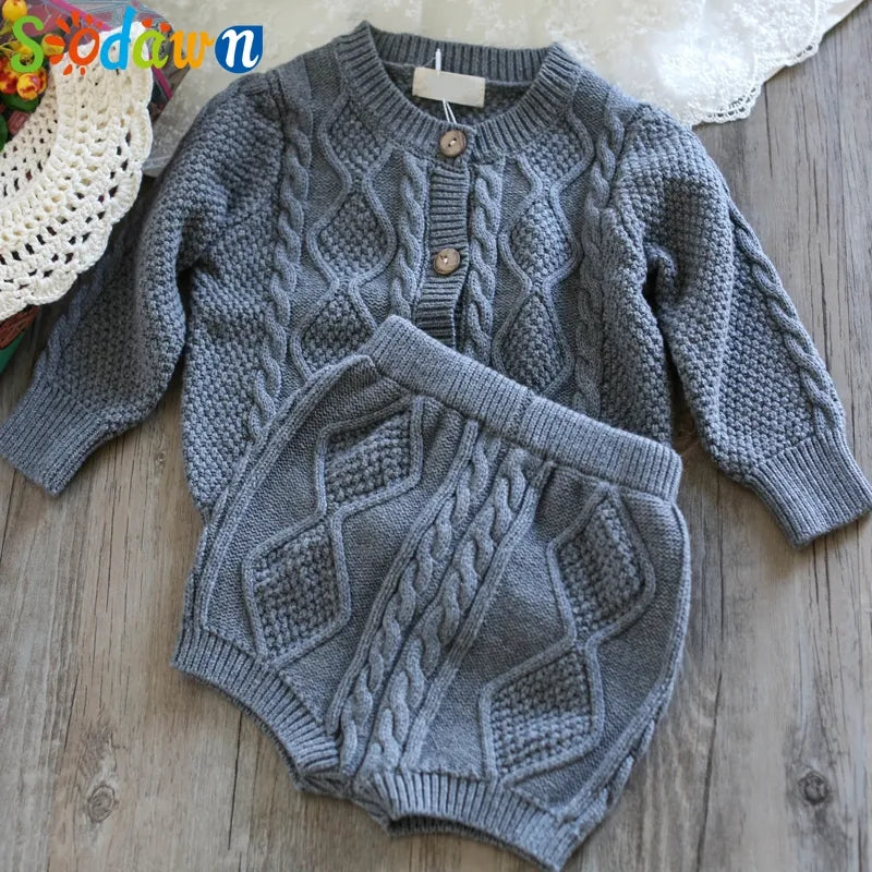 Baby Knit Sweater Cardigan + Shorts Suit