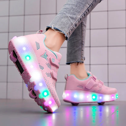 Mesh Roller Skate Shoes for Kids with LED