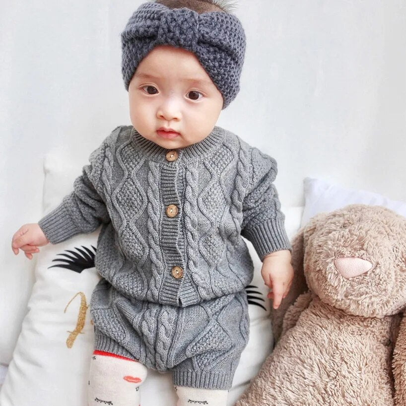 Baby Knit Sweater Cardigan + Shorts Suit