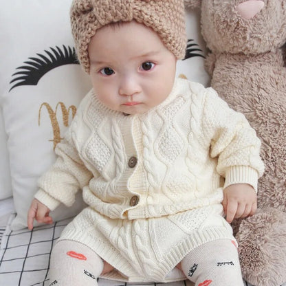 Baby Knit Sweater Cardigan + Shorts Suit