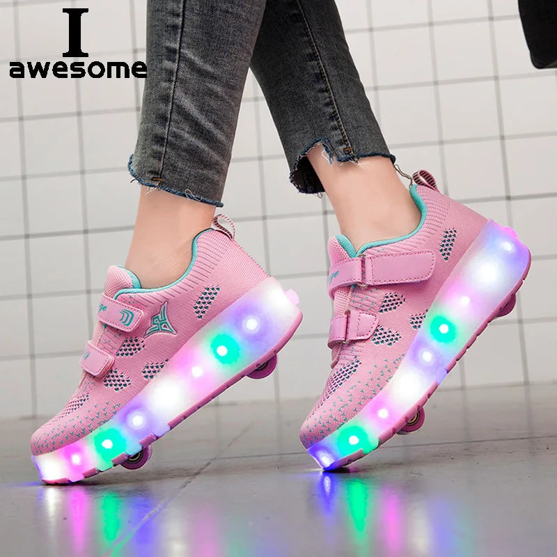 Mesh Roller Skate Shoes for Kids with LED