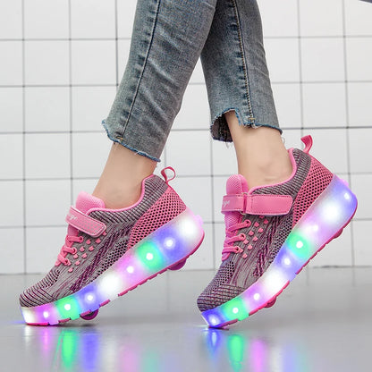 Mesh Roller Skate Shoes for Kids with LED