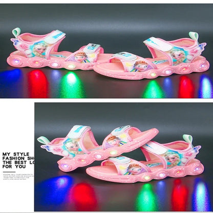 Baby Girls Sandals Summer Shoes Disney Frozen Anna Elsa LED Light Up Shoes