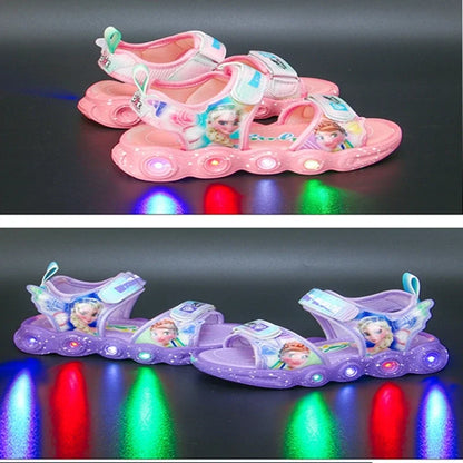 Baby Girls Sandals Summer Shoes Disney Frozen Anna Elsa LED Light Up Shoes