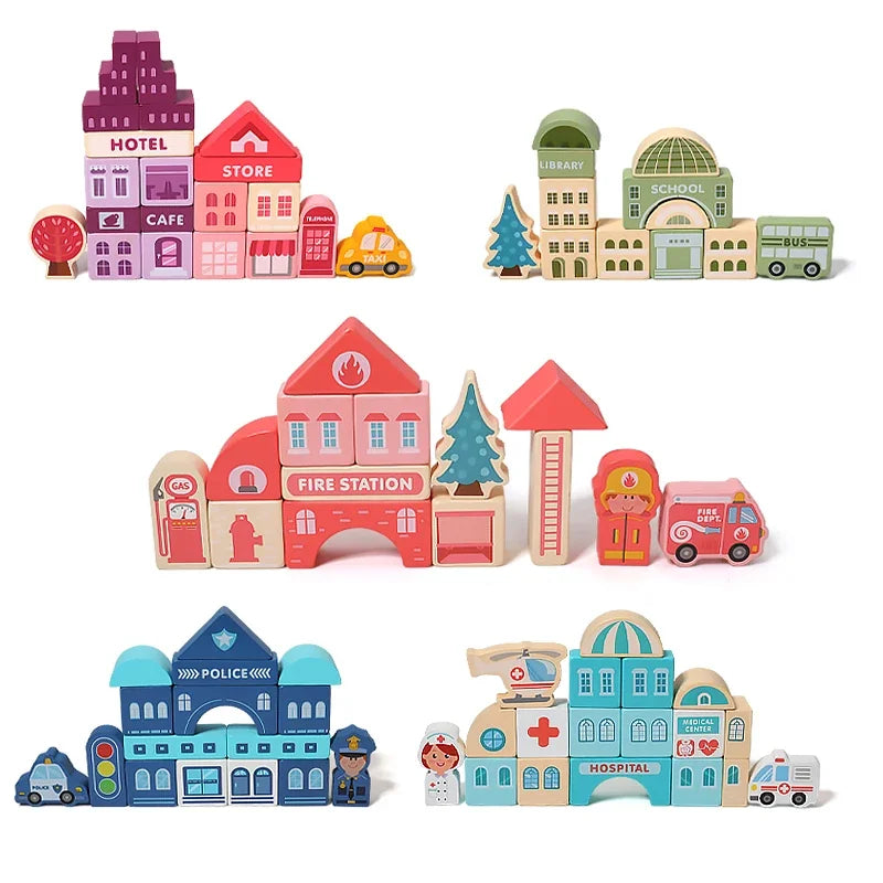 Wooden City Traffic Building Blocks - 100 Pcs