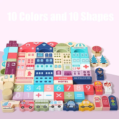 Wooden City Traffic Building Blocks - 100 Pcs