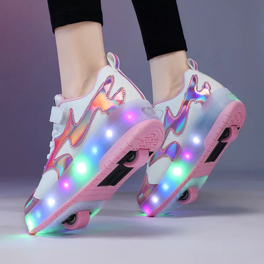 Kids LED USB charging roller shoes