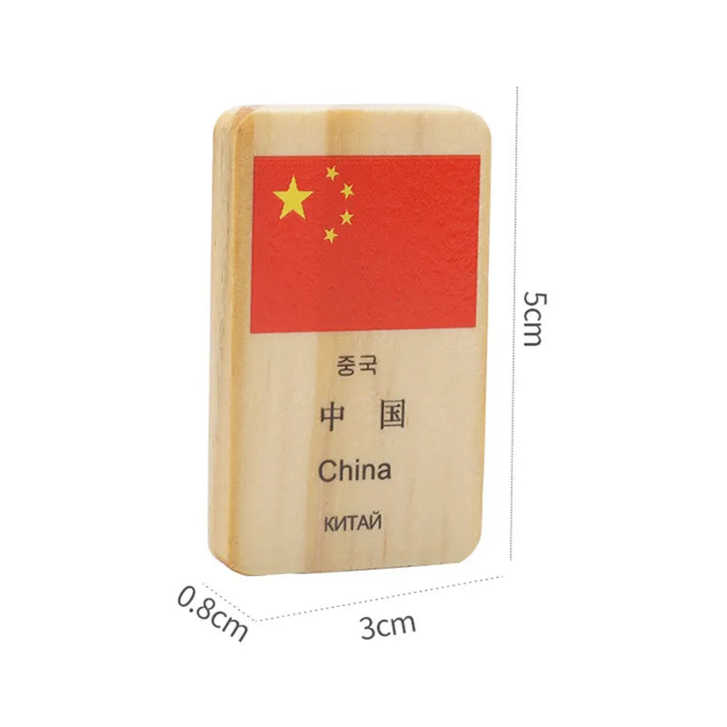 Multilingual Country National Flag Domino Wooden Blocks - 100pcs